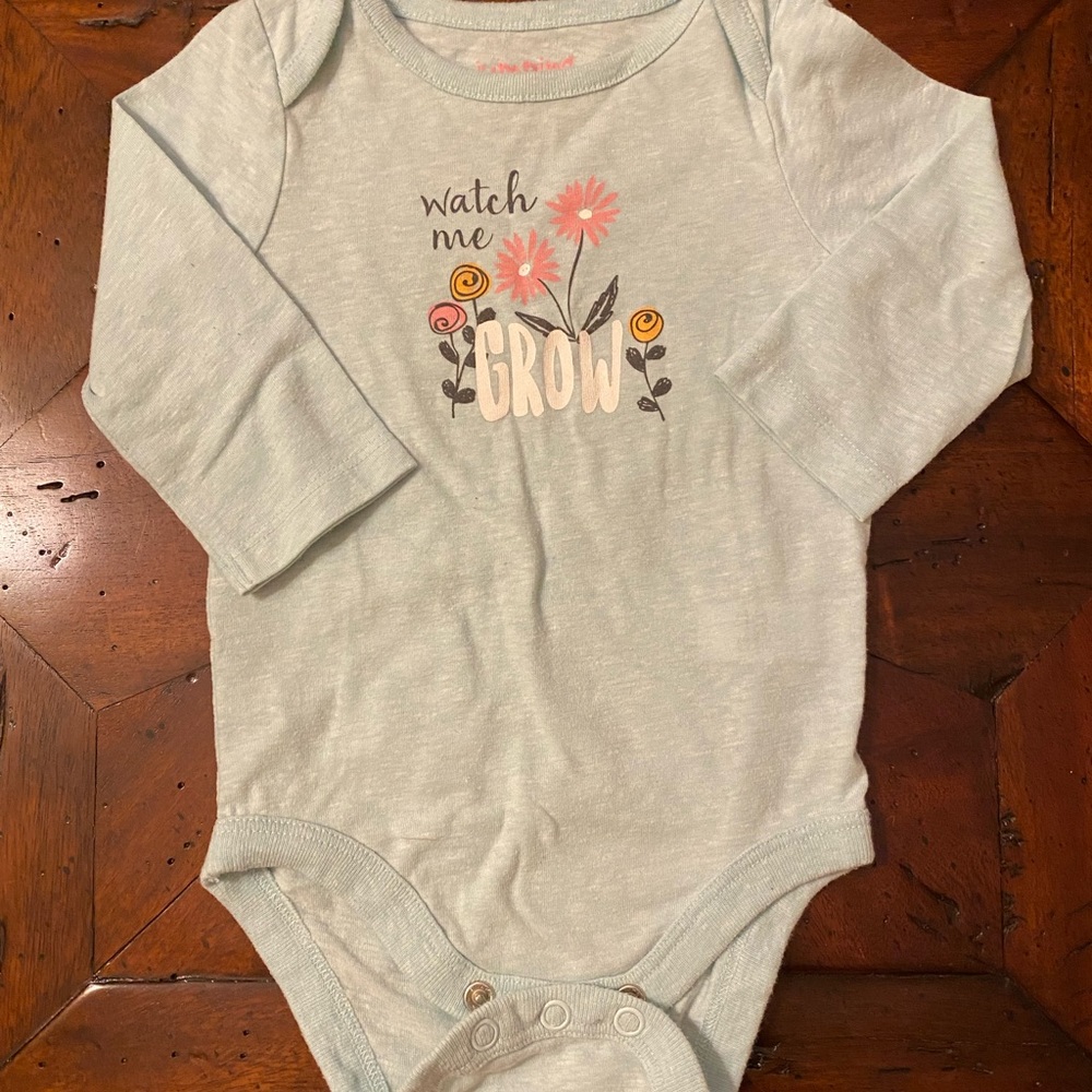 Watch Me Grow Boho Mint Long Sleeve Baby Girl Tee Shirt, Size 3 Months